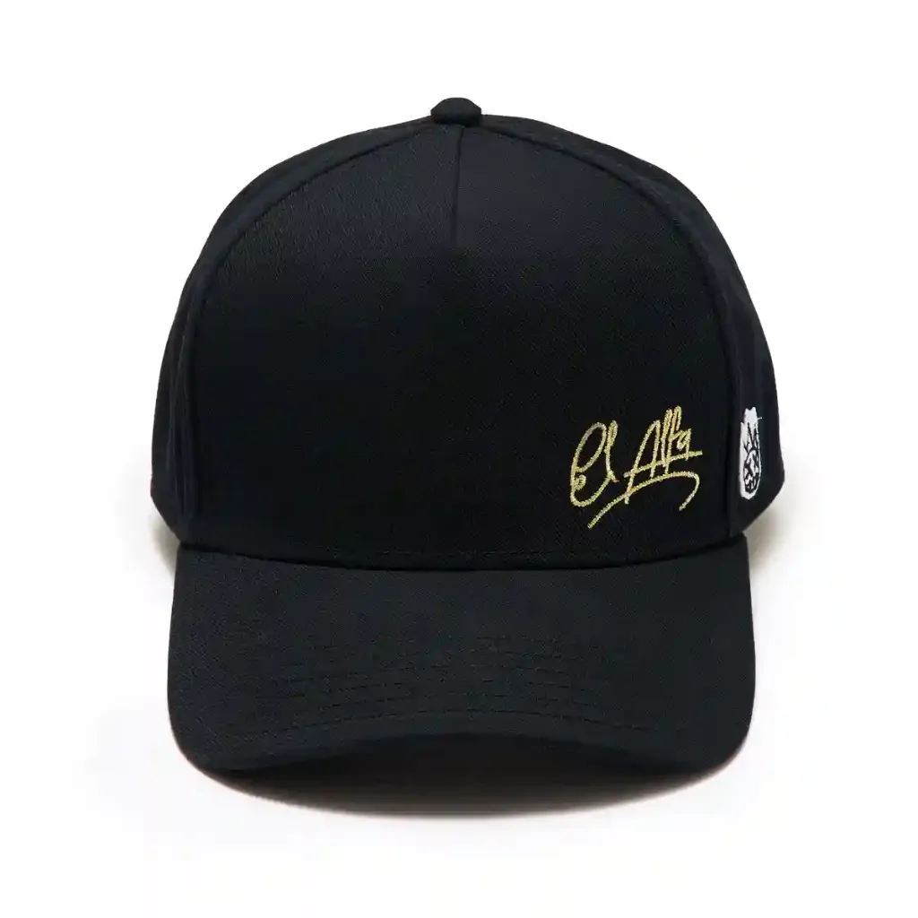 CULT X EL ALFA GOLD SIGNATURE 5 PANEL A FRAME TRUCKER HAT