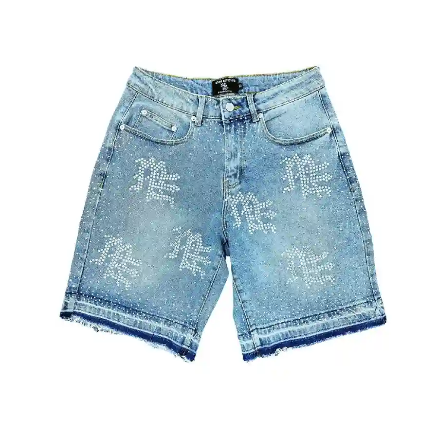 'ME' Rhinestone Denim Shorts (Blue)