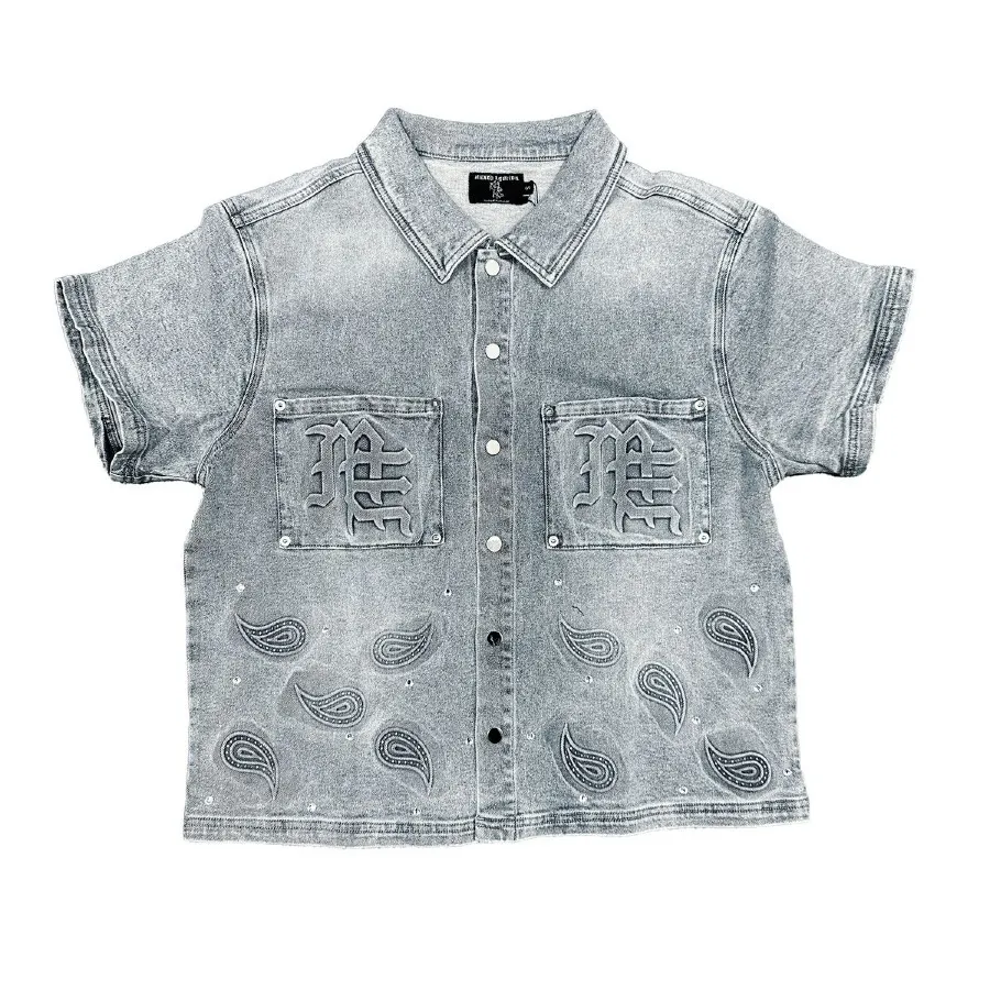 'Paisley' Denim Blue Shirt (XS, Azul)